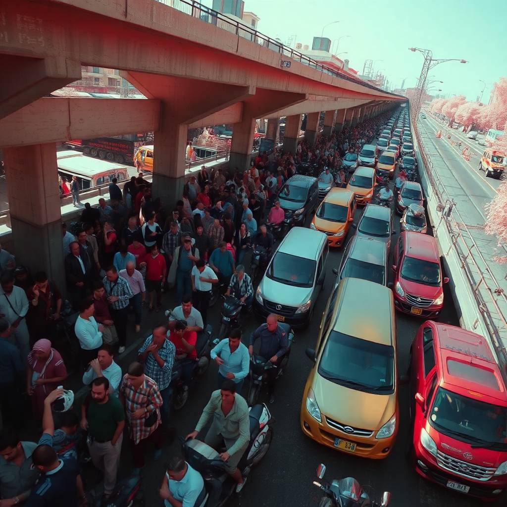 Illustration depicting crowded commute and traffic congestion